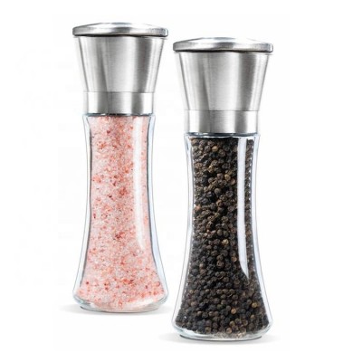 1, 2 Pack Brushed Stainless Steel Pepper Mill and Salt Mill, Adjustable Premium Salt and Pepper Grinder Set